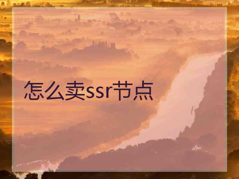 怎么卖ssr节点